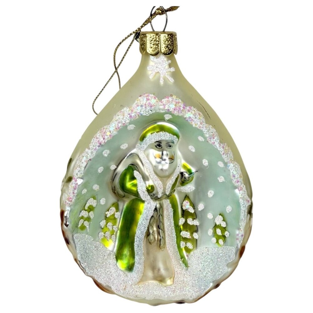 Handblown Christmas Tree‎ Ornament St Nick Santa Claus Ornament Glitter Accents